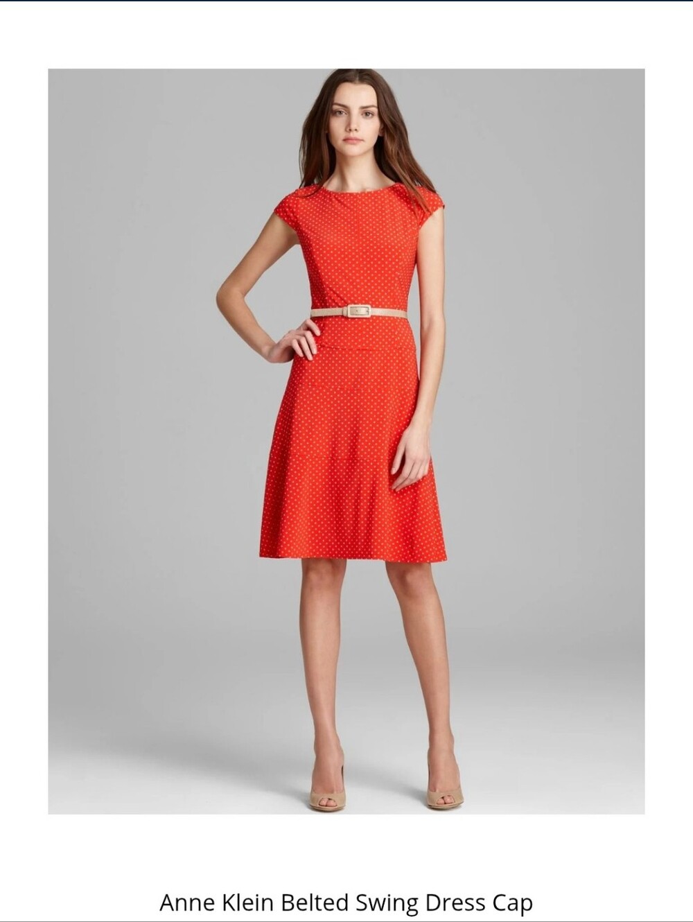 Anne Klein Orange Dot Belted Swing Dress Size 14W